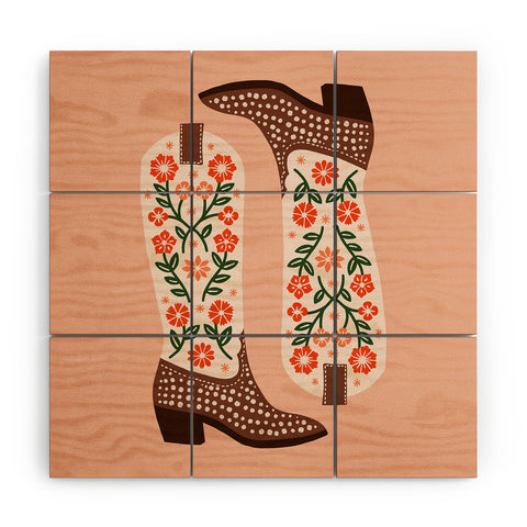 Jessica Molina Cowgirl Boots Orange and Green Wood Wall Mural