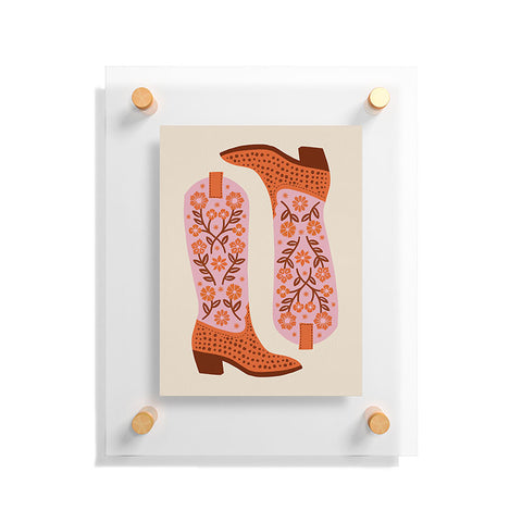 Jessica Molina Cowgirl Boots Pink and Orange Floating Acrylic Print