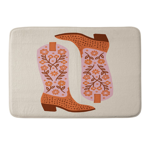 Jessica Molina Cowgirl Boots Pink and Orange Memory Foam Bath Mat