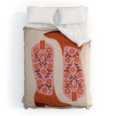Jessica Molina Cowgirl Boots Pink and Orange Comforter