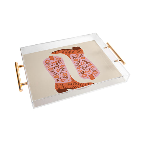 Jessica Molina Cowgirl Boots Pink and Orange Acrylic Tray