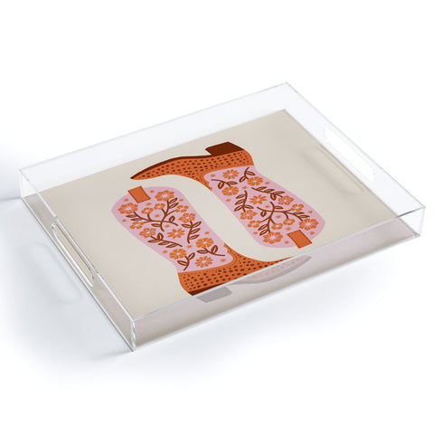 Jessica Molina Cowgirl Boots Pink and Orange Acrylic Tray