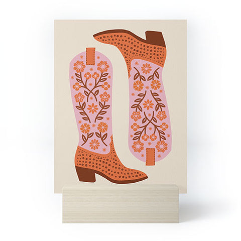 Jessica Molina Cowgirl Boots Pink and Orange Mini Art Print