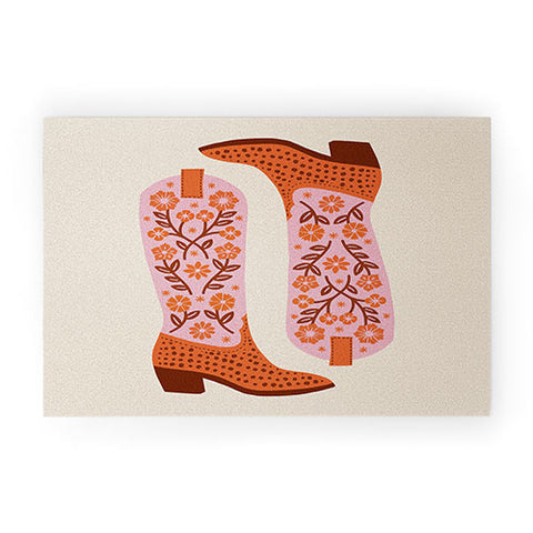 Jessica Molina Cowgirl Boots Pink and Orange Welcome Mat