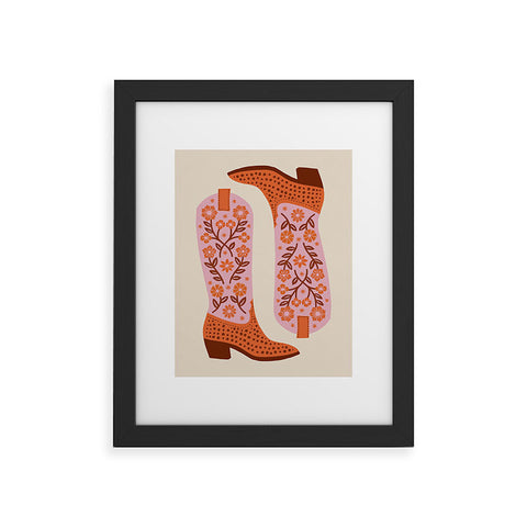 Jessica Molina Cowgirl Boots Pink and Orange Framed Art Print