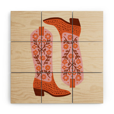 Jessica Molina Cowgirl Boots Pink and Orange Wood Wall Mural