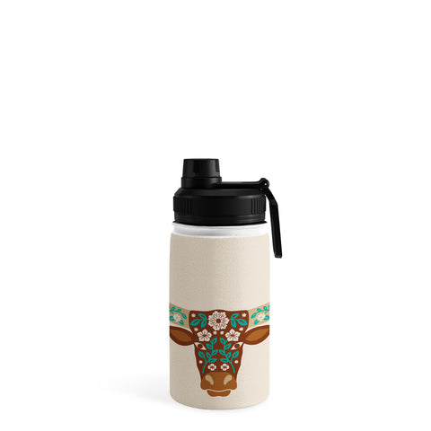 Jessica Molina Floral Longhorn Brown and Turquoise Water Bottle