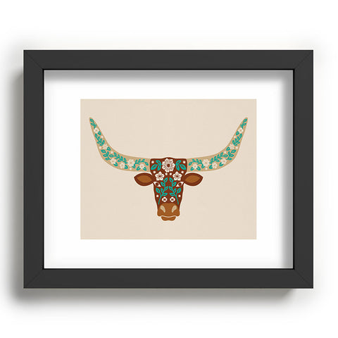 Jessica Molina Floral Longhorn Brown and Turquoise Recessed Framing Rectangle