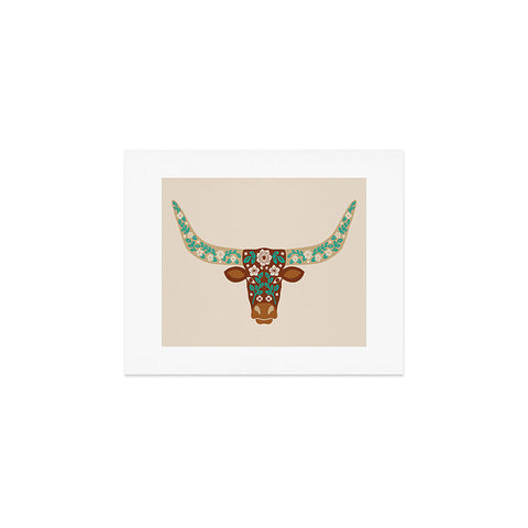 Jessica Molina Floral Longhorn Brown and Turquoise Art Print