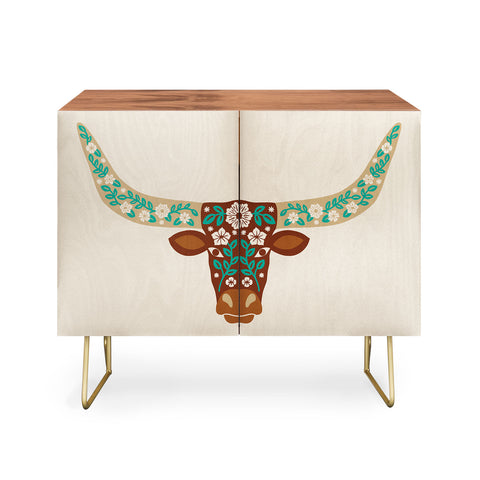 Jessica Molina Floral Longhorn Brown and Turquoise Credenza
