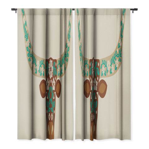 Jessica Molina Floral Longhorn Brown and Turquoise Blackout Non Repeat