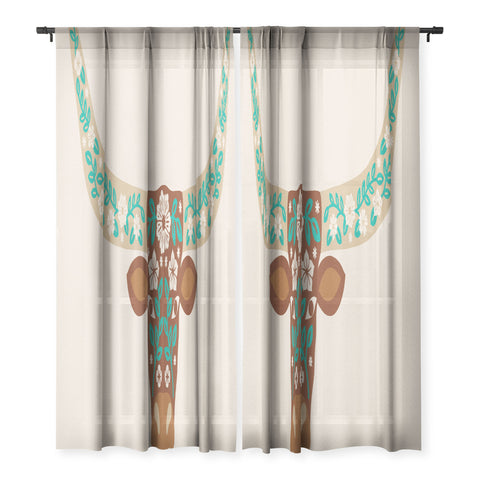 Jessica Molina Floral Longhorn Brown and Turquoise Sheer Non Repeat