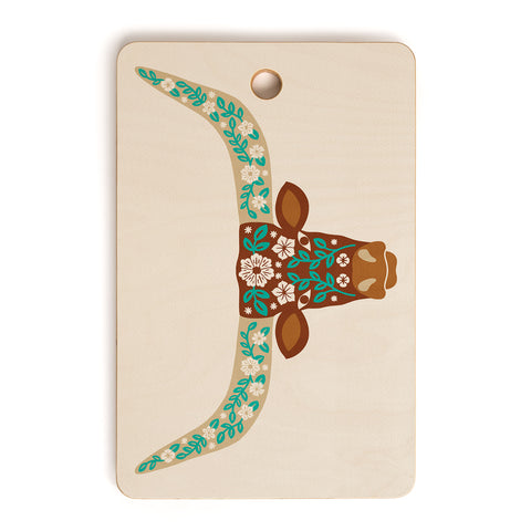 Jessica Molina Floral Longhorn Brown and Turquoise Cutting Board Rectangle