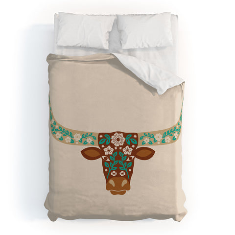 Jessica Molina Floral Longhorn Brown and Turquoise Duvet Cover