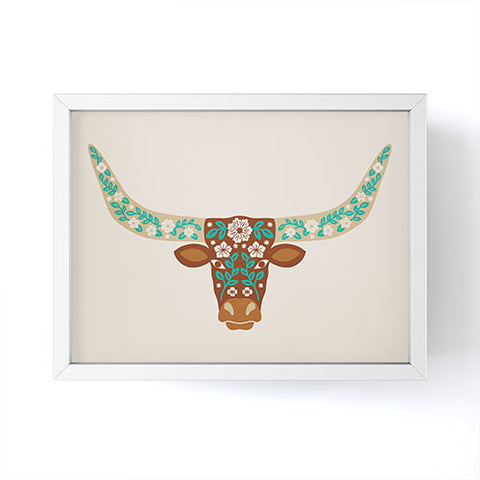 Jessica Molina Floral Longhorn Brown and Turquoise Framed Mini Art Print