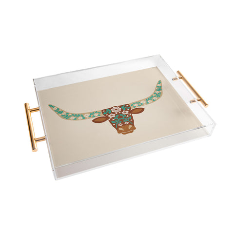 Jessica Molina Floral Longhorn Brown and Turquoise Acrylic Tray