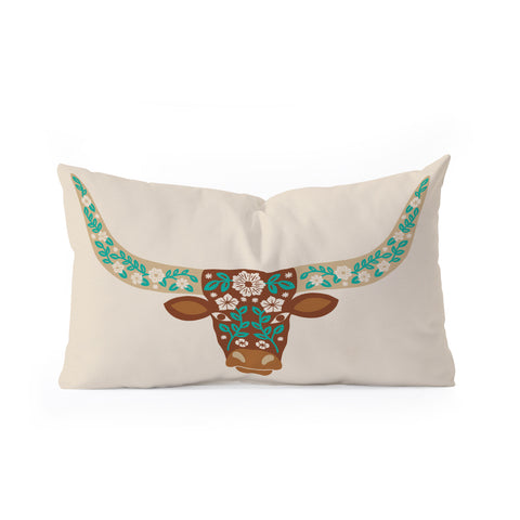 Jessica Molina Floral Longhorn Brown and Turquoise Oblong Throw Pillow