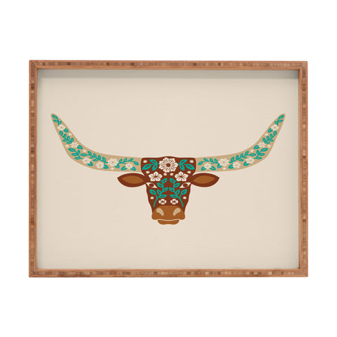 Jessica Molina Floral Longhorn Brown and Turquoise Rectangular Tray