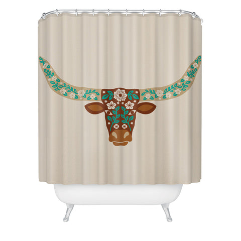 Jessica Molina Floral Longhorn Brown and Turquoise Shower Curtain