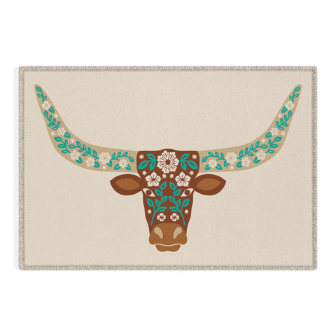 Jessica Molina Floral Longhorn Brown and Turquoise Outdoor Rug