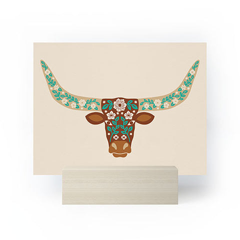 Jessica Molina Floral Longhorn Brown and Turquoise Mini Art Print