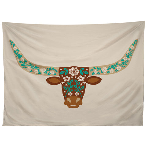 Jessica Molina Floral Longhorn Brown and Turquoise Tapestry