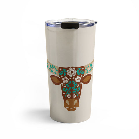Jessica Molina Floral Longhorn Brown and Turquoise Travel Mug