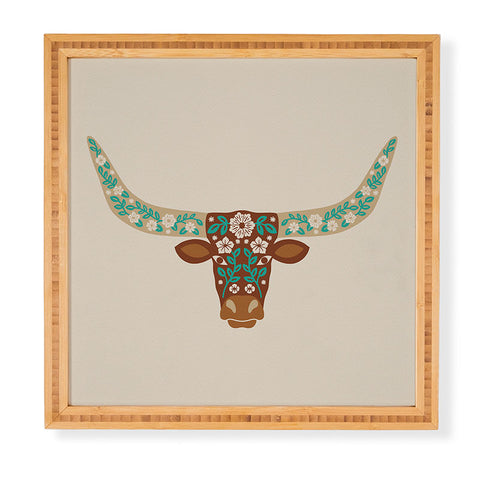 Jessica Molina Floral Longhorn Brown and Turquoise Framed Wall Art