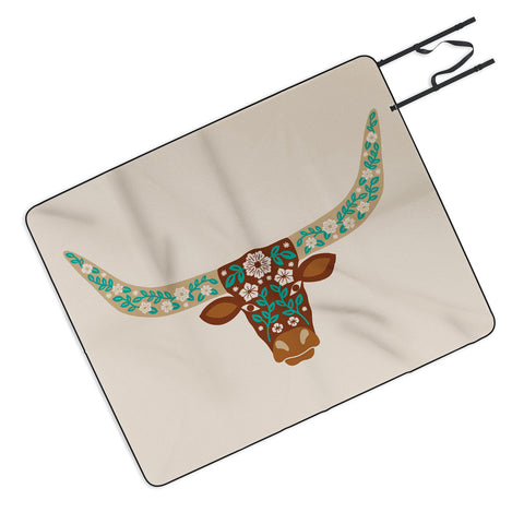 Jessica Molina Floral Longhorn Brown and Turquoise Picnic Blanket