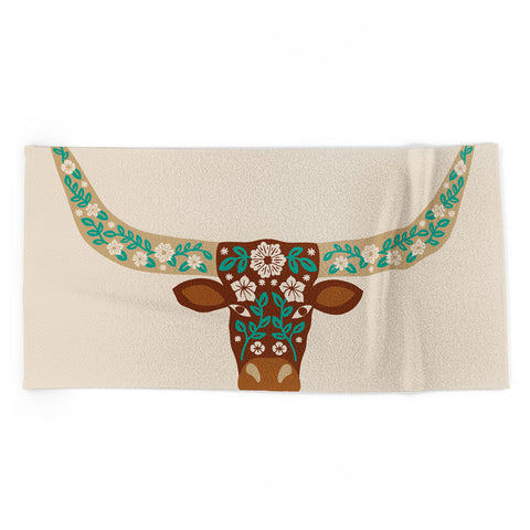 Jessica Molina Floral Longhorn Brown and Turquoise Beach Towel