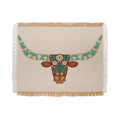 Jessica Molina Floral Longhorn Brown and Turquoise Throw Blanket