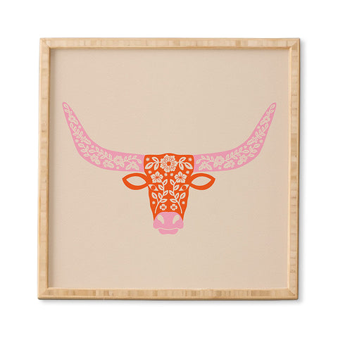 Jessica Molina Floral Longhorn Pink and Orange Framed Wall Art