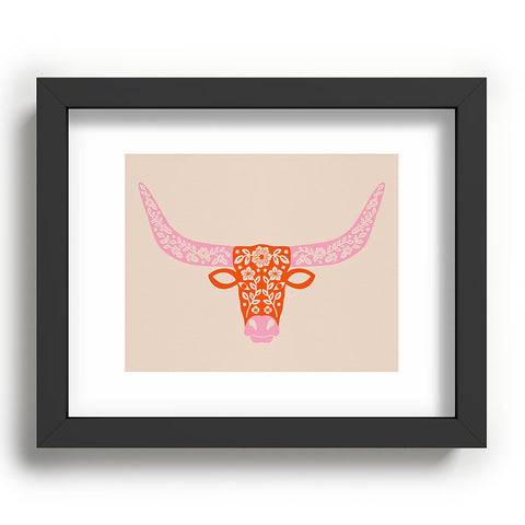Jessica Molina Floral Longhorn Pink and Orange Recessed Framing Rectangle