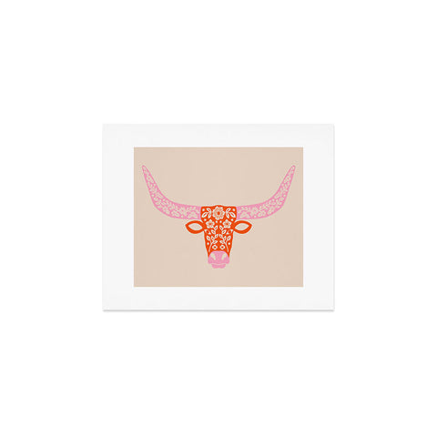 Jessica Molina Floral Longhorn Pink and Orange Art Print
