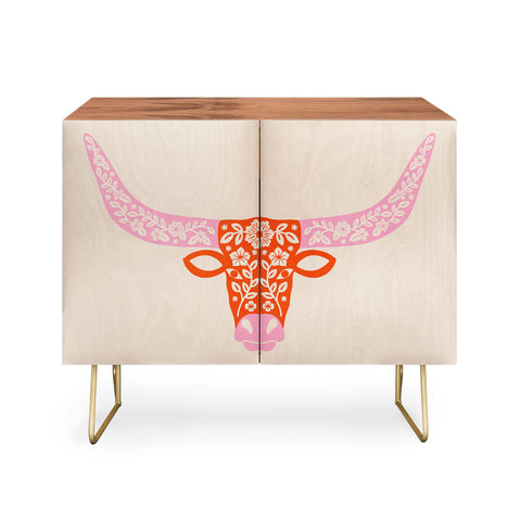 Jessica Molina Floral Longhorn Pink and Orange Credenza