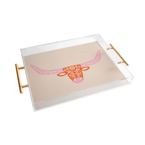 Jessica Molina Floral Longhorn Pink and Orange Acrylic Tray