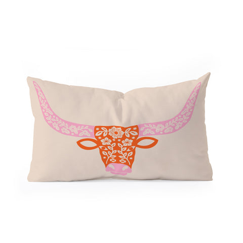Jessica Molina Floral Longhorn Pink and Orange Oblong Throw Pillow