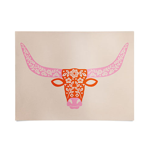 Jessica Molina Floral Longhorn Pink and Orange Poster