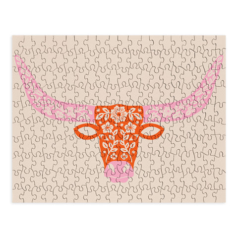 Jessica Molina Floral Longhorn Pink and Orange Puzzle