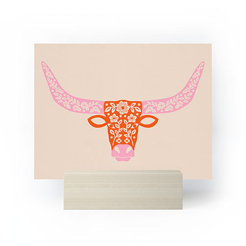 Jessica Molina Floral Longhorn Pink and Orange Mini Art Print