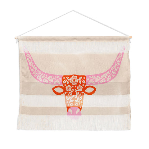 Jessica Molina Floral Longhorn Pink and Orange Wall Hanging Landscape