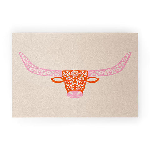 Jessica Molina Floral Longhorn Pink and Orange Welcome Mat