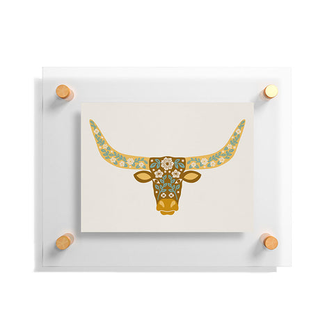 Jessica Molina Floral Longhorn Yellow and Blue Floating Acrylic Print