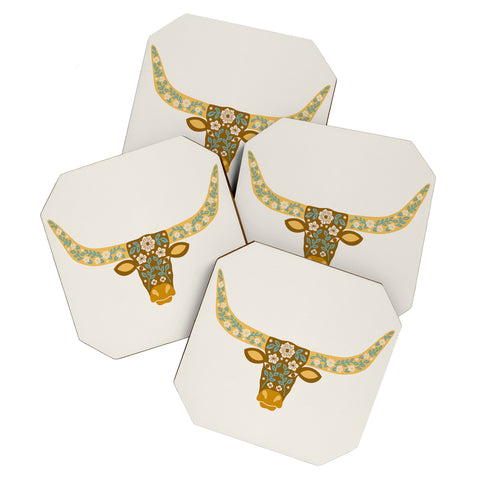 Jessica Molina Floral Longhorn Yellow and Blue Coaster Set