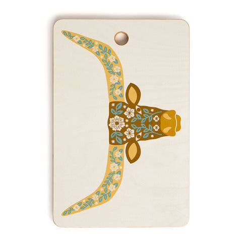 Jessica Molina Floral Longhorn Yellow and Blue Cutting Board Rectangle