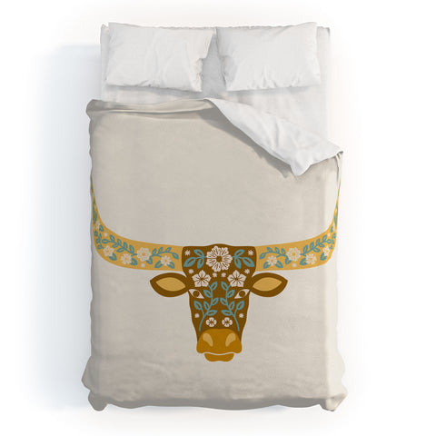 Jessica Molina Floral Longhorn Yellow and Blue Duvet Cover