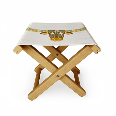 Jessica Molina Floral Longhorn Yellow and Blue Folding Stool