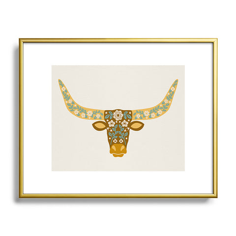 Jessica Molina Floral Longhorn Yellow and Blue Metal Framed Art Print