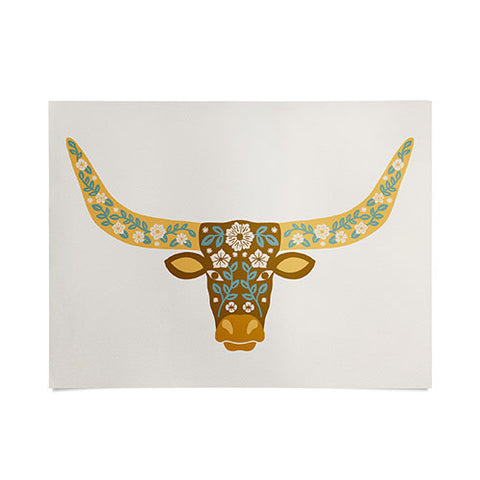 Jessica Molina Floral Longhorn Yellow and Blue Poster