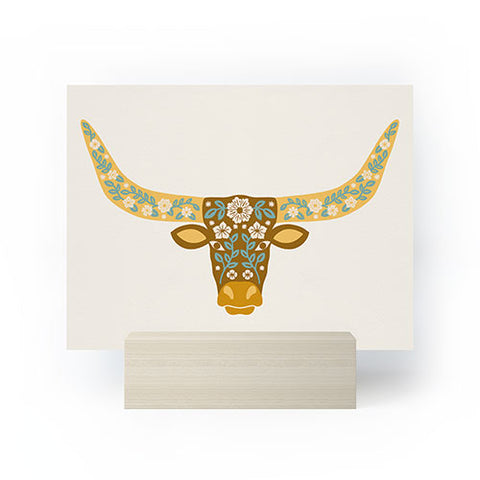Jessica Molina Floral Longhorn Yellow and Blue Mini Art Print